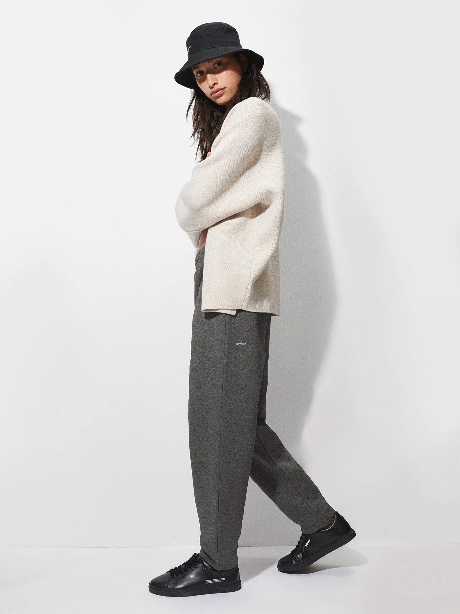 Womens Reclaimed Cotton Barrel-Leg Track Pants—reclaim charcoal