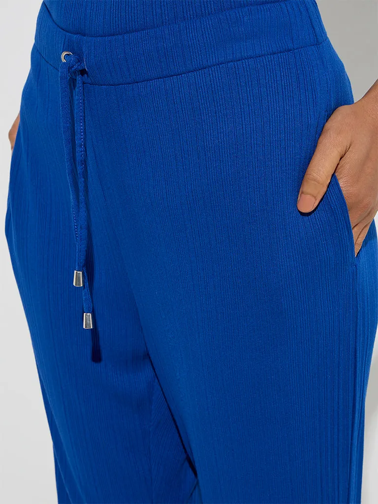 Wunderlove Blue Ribbed High-Rise Lounge Pants