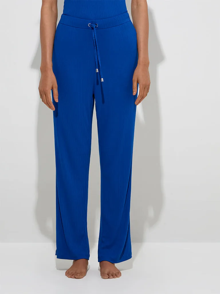 Wunderlove Blue Ribbed High-Rise Lounge Pants