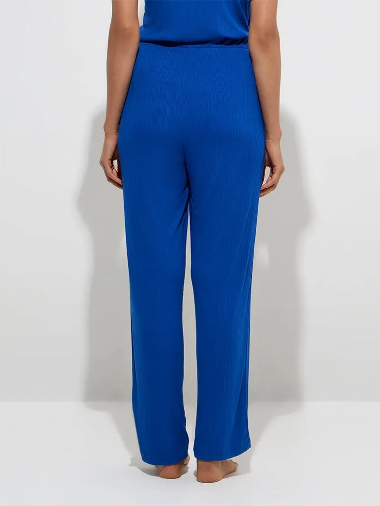 Wunderlove Blue Ribbed High-Rise Lounge Pants