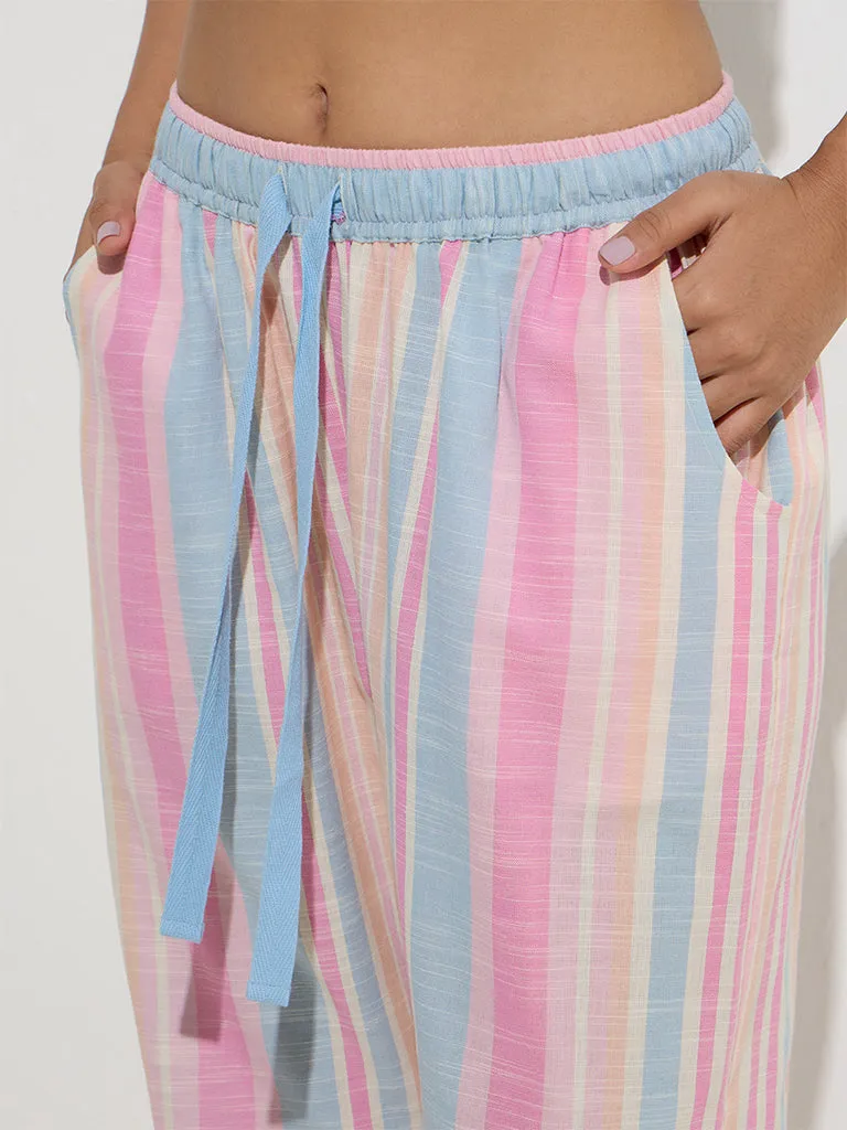 Wunderlove Pink Striped Mid-Rise Cotton Lounge Pants