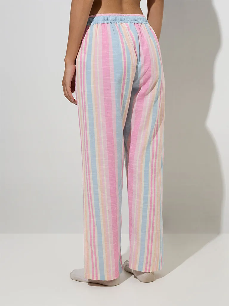 Wunderlove Pink Striped Mid-Rise Cotton Lounge Pants