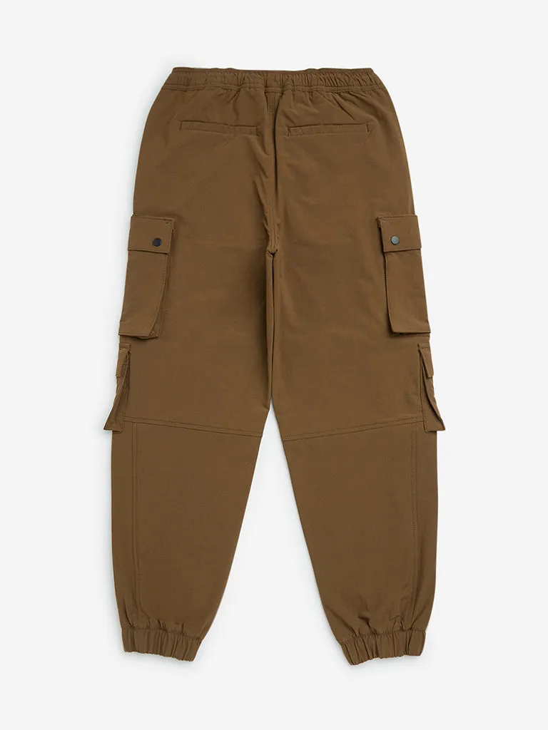 Y&F Kids Brown Cargo-Style Mid-Rise Cotton-Blend Joggers