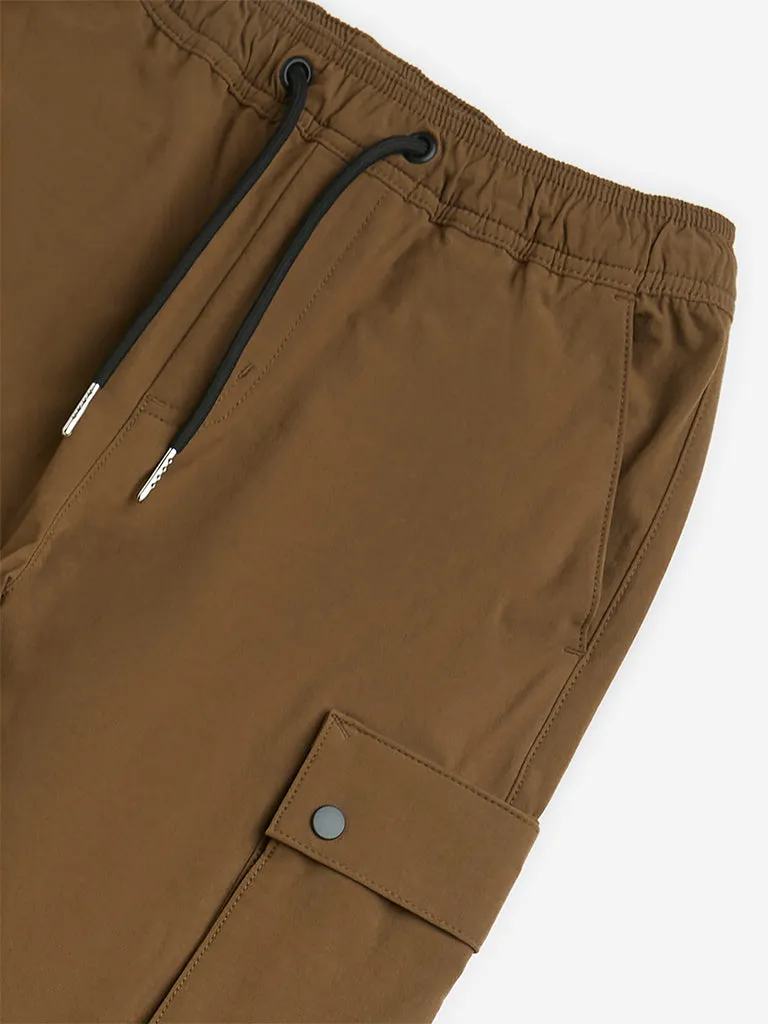 Y&F Kids Brown Cargo-Style Mid-Rise Cotton-Blend Joggers