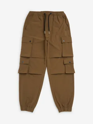 Y&F Kids Brown Cargo-Style Mid-Rise Cotton-Blend Joggers