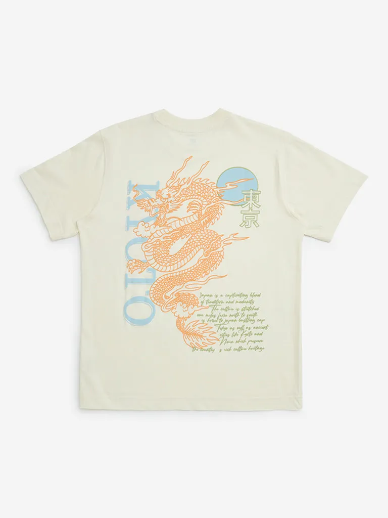 Y&F Kids Off-White Printed Cotton T-Shirt