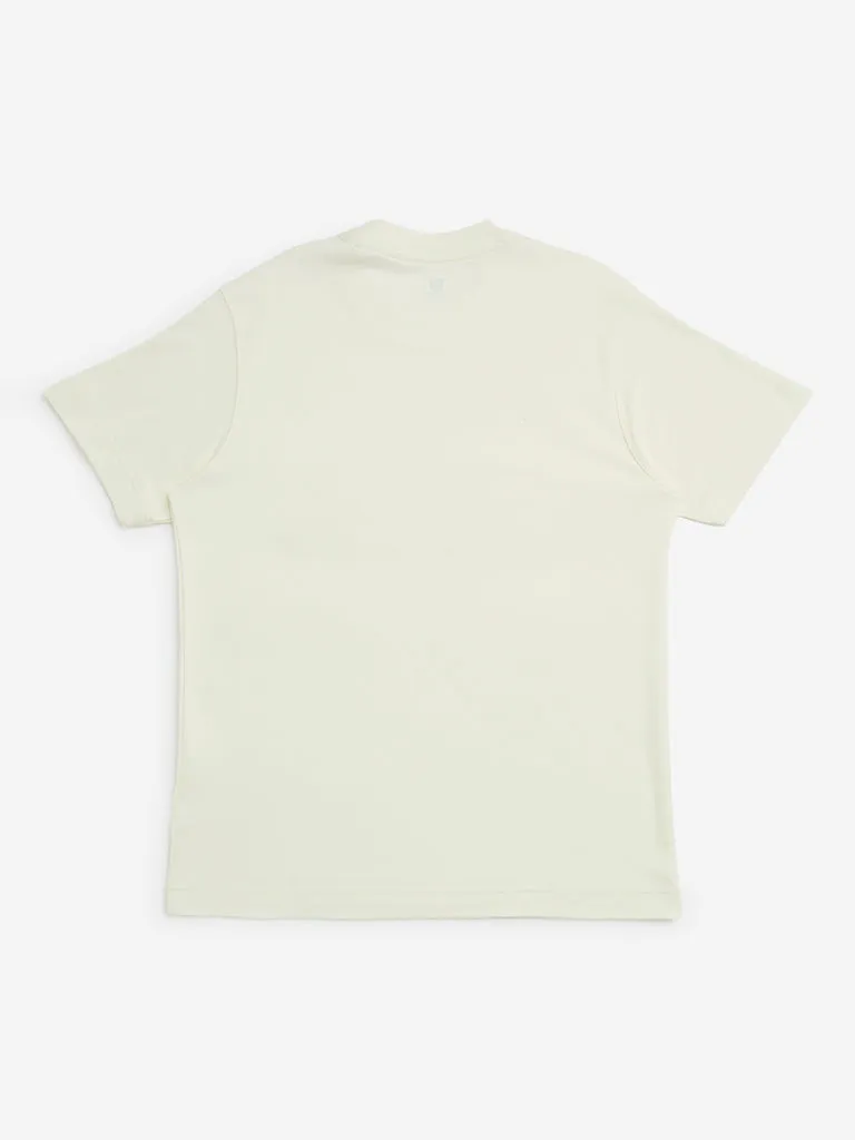 Y&F Kids Off-White Text Embossed Cotton T-Shirt