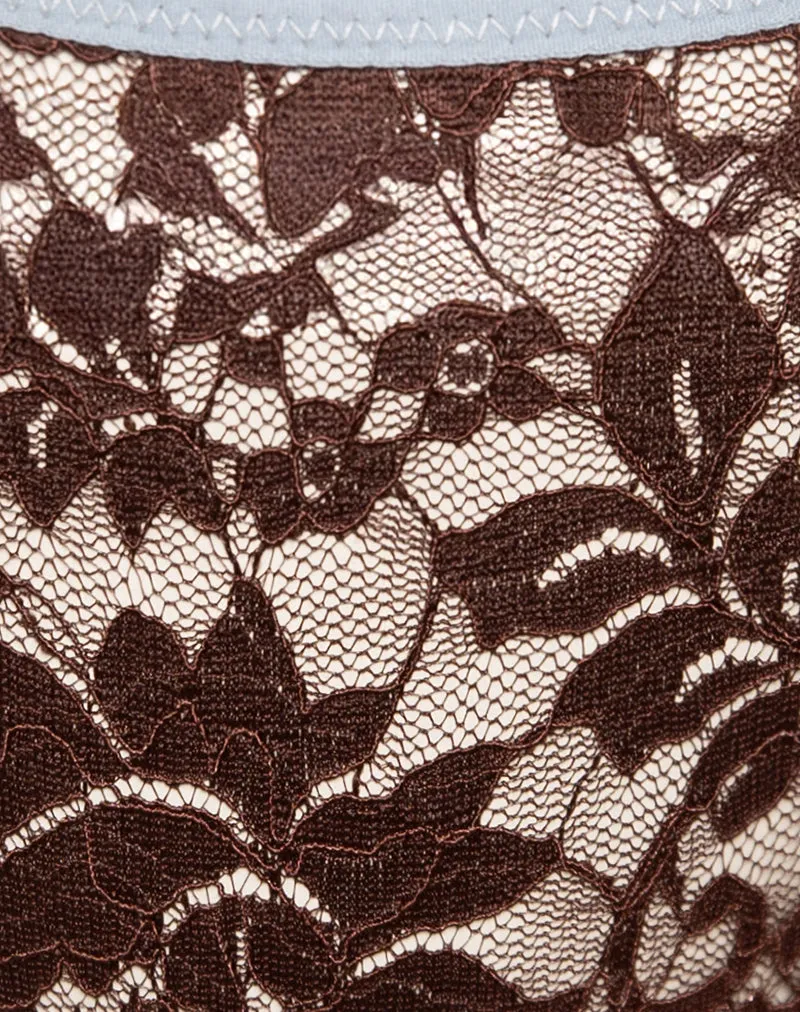 Yinis Knickers in Chocolate Lace with Blue Binding