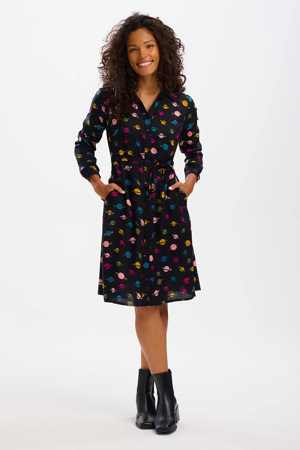 Zadie Shirt Dress - Black. Planet Polka