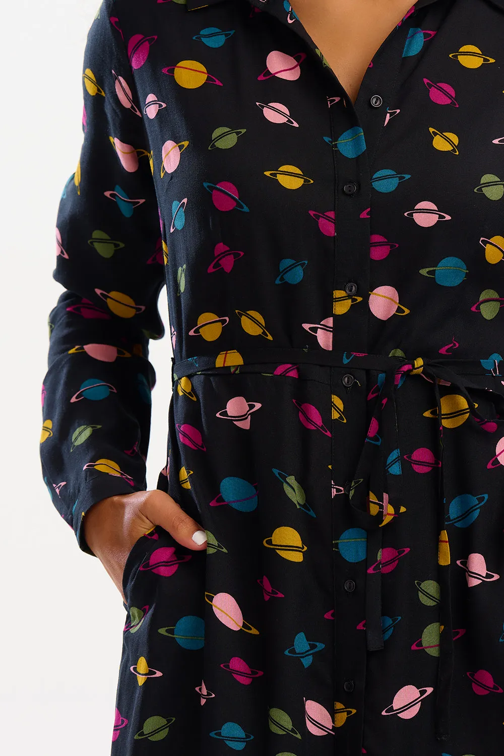 Zadie Shirt Dress - Black. Planet Polka