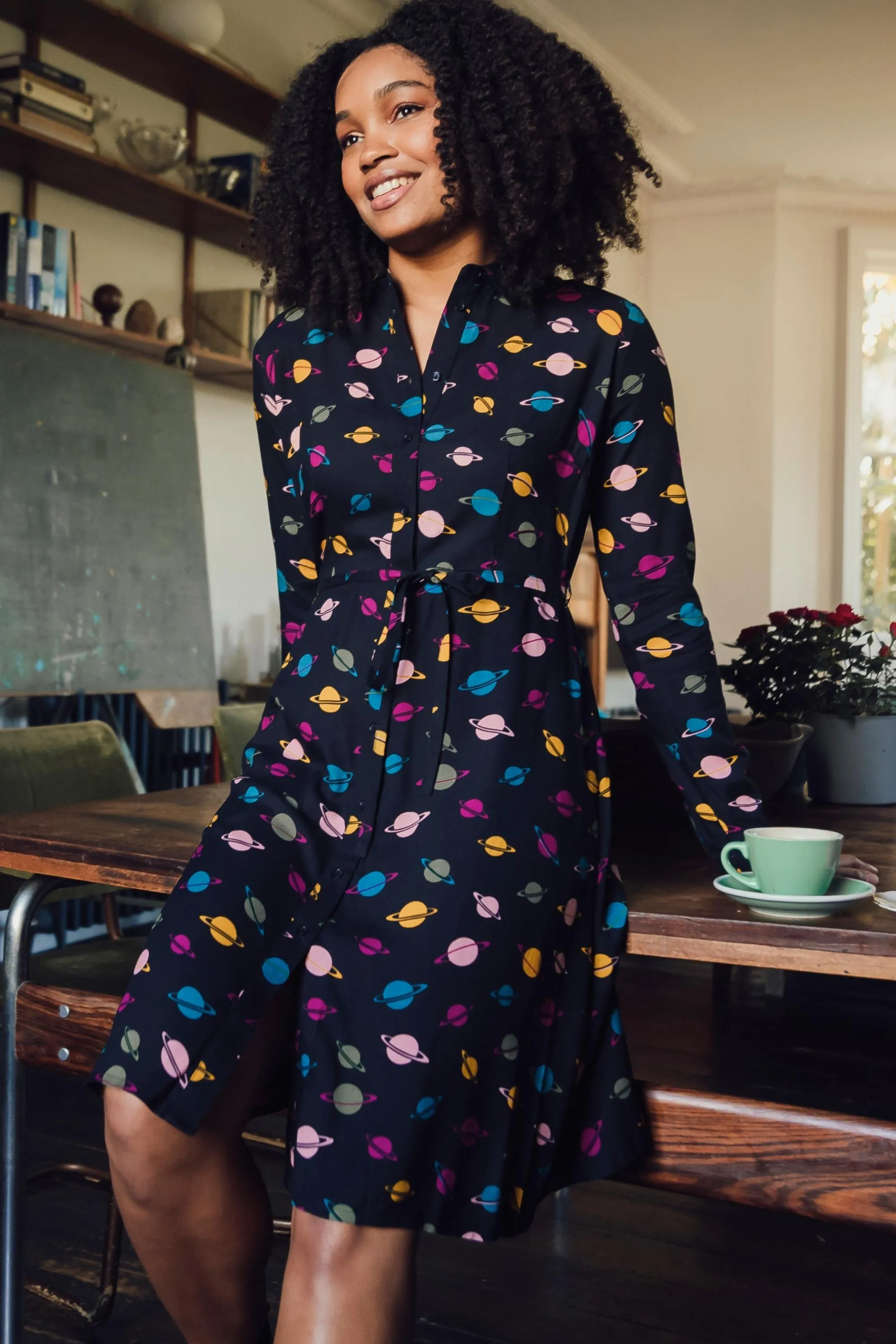 Zadie Shirt Dress - Black. Planet Polka