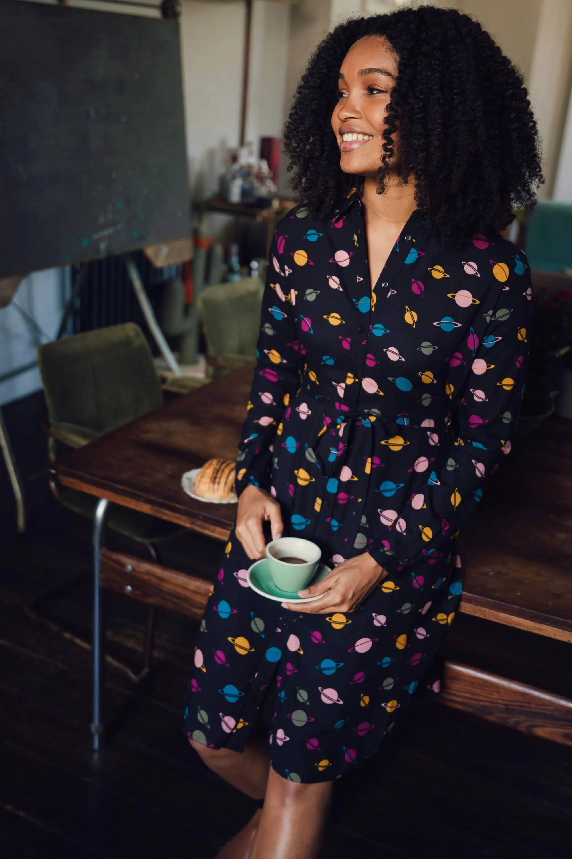 Zadie Shirt Dress - Black. Planet Polka