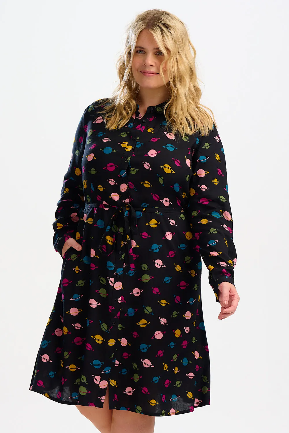 Zadie Shirt Dress - Black. Planet Polka